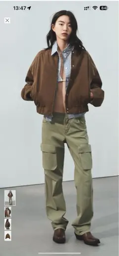 ZARA クロップド ボンバージャケット ブラウンのサムネイル