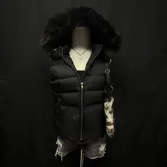 平成ギャル　y2k グランジ　ダウンベスト　ファー付き　ダークコア　短丈