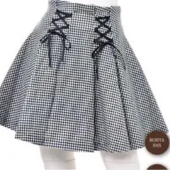 ROJITA レースアップタックボリュームスカートギンガムチェックスカートリボン