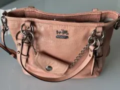 COACH ピンク クロコダイル型押し ショルダーバッグ