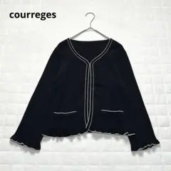 【クレージュ】カーディガン　羽織り　長袖　裾フレア　上品　ブラック　黒　白　Mのサムネイル