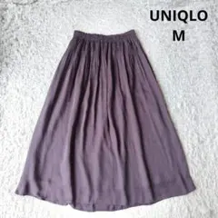 【ユニクロ】UNIQLO ギャザーロングスカート　プリーツ　光沢感　サテン　М