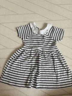 プチバトー　ワンピース(白黒ボーダー、襟付き)12m/74cm