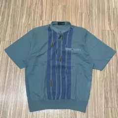 バンドカラー 刺繍デザイン 半袖シャツ 古着風 レトロ刺繍 ビンテージ風