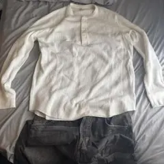 uniqlo waffle henley long sleeve tee　n