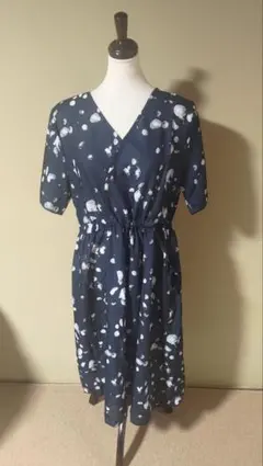 doors ユナイテッド ドアーズ ネイビー 水玉模様 半袖ラップワンピース M