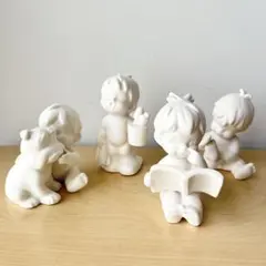 陶器製 置物 4体セット 子供と犬 インテリア