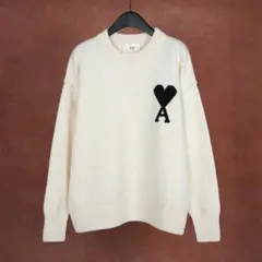 AMI PARIS アミパリス ハートロゴ ニット セーター L ライトブルー