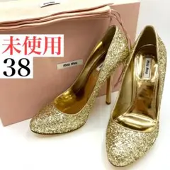 ミュウミュウ　パンプス　38 グリッター　ラメ　ゴールド　ハイヒールのサムネイル