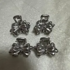 シルバー リボン型ヘアクリップ 4個セット