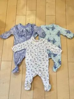 NEXT 66 青系　花柄ロンパース3点セット