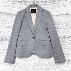 イネド テーラードジャケット ピンストライプ ウール グレー 通勤 M 9号