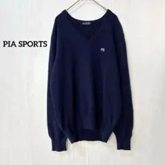 PIA SPORTS ニット セーター Vネック ウール カシミヤ ネイビーL