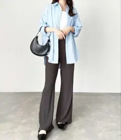 ダークブラウン ゴムウエスト スラックス L