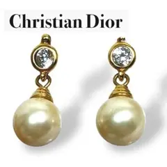【美品】Christian Dior ディオール　パール　ラインストーン　ピアス