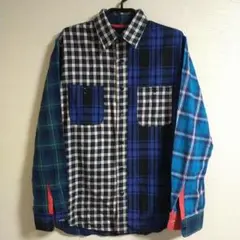 美品　ガイジンメイド チェックシャツ　切り替え　紺　M ハリラン　外人公司