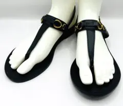 ZARAザラ サンダル フラット トング ブラック ゴールド バックル 38 黒