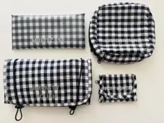 【完売品新品未使用】スリーコインズ ポーチ 4点セット　ギンガムチェックブラック