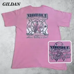 ギルダン 消防士 ピンクリボン Tシャツ M ピンク 古着 輸入 アメカジ 半袖