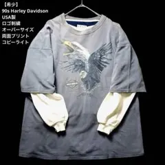 90s USA製 Harley Davidson Tシャツ 両面 鹿の子 刺繍