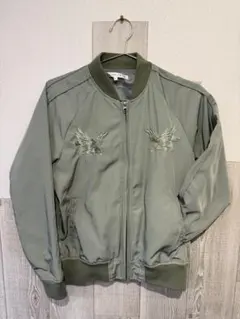 スカジャン モスグリーン鳥刺繍 Sサイズ