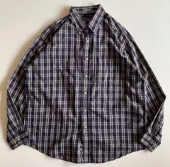 Van Heusen ネイビー/ホワイト チェック 長袖シャツ
