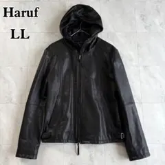 Haruf ハルフ レザージャケット フード 本革 ブラック ダブルジップ LLのサムネイル