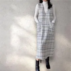 バースデーバッシュ　ツイードワンピース　ロング　Vネック　ジャンパースカート