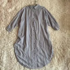 Bou Jeloud シャツワンピース M ストライプ ブルー 七分袖 レーヨン
