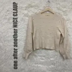 NICE CLAUP ニット セーター リブ 長袖 花柄 ボリューム袖 シンプル