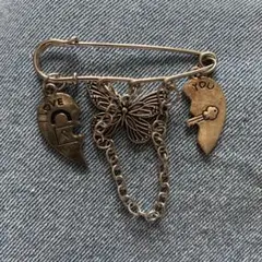 ハート 蝶々 チェーン 安全ピン 브로치