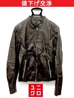 [正規品]ユニクロ 本革ラムレザー ライダースジャケット 茶 M[数回着]