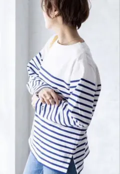 アーペーセー A.P.C. IENA別注 カットソー 肩ボタン 38 白×ブルー