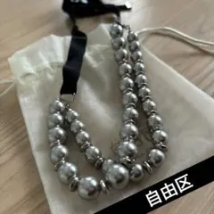 【未使用】自由区　シルバー　グレー　パール　ネックレス　ビジュー付き　フォーマル