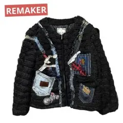 Ｌ⭐13号✨ブラックパイルジャケット⭐ジップアップ✨古着リメイク✨黒猫