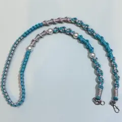 パラコード　スマホショルダーストラップ【グレー×ターコイズ】（120cm）