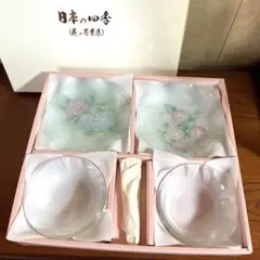 銘々皿とガラス小鉢のセット 5セット デザートスプーン付き いろいろな花の絵