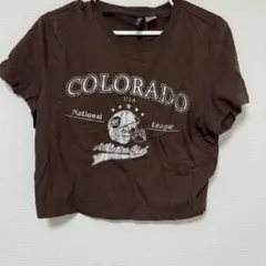 H&M ブラウン プリントTシャツ L