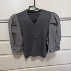 グレー バルーンスリーブ ニットトップス