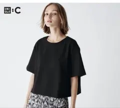 新品 UNIQLO:C ユニクロC クレープジャージーT ブラック 黒 Ｌのサムネイル