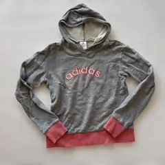 adidas アディダス　グレー ピンク フード付きパーカー