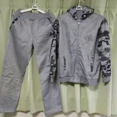 グレー 迷彩柄 フード付き スウェットセット size XL小さめ