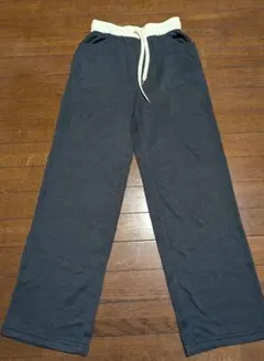 ダークグレー ストレートパンツ ウエストゴム