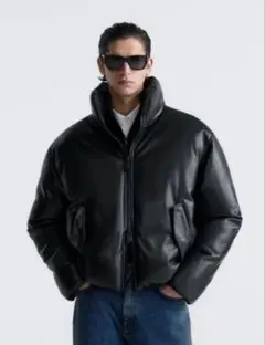 ZARA　ザラ　フェイクレザー パフジャケット Mサイズ ブラック　訳あり