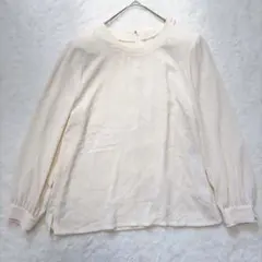 レリアン　ボートネックシアー刺繍ブラウス長袖　LL ピンクベージュ　日本製　上品