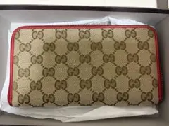 GUCCI GGキャンバス　ラウンドファスナー　長財布　赤　ベージュ