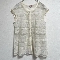 【良品】日本製 総レースブラウス ノースリーブ 38