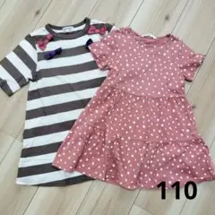 女の子 半袖ワンピース　110　ボーダー　ドット柄　リボン　H&M