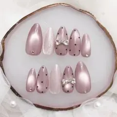 362♡ネイルチップ ワンホン フレンチガーリー マグネット　春ネイル リボン