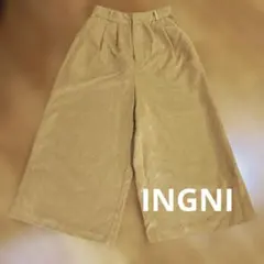 ベージュ ガウチョパンツ ウエストゴム